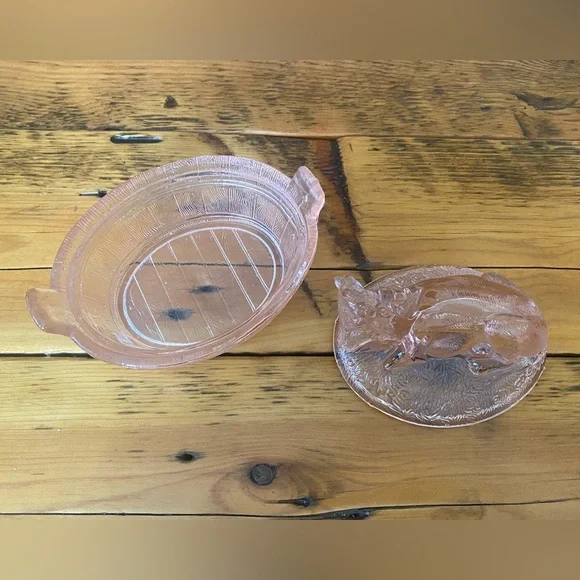 Vintage Pink Depression Glass Cow Candy Dish - Picture 5 of 10